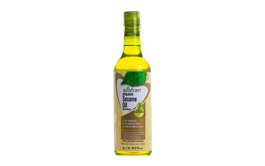 Azafran Organic Sesame Oil Kachi Ghani Cold Pressed   Plastic Bottle  1 litre
